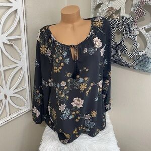 LOFT Floral Black Blouse